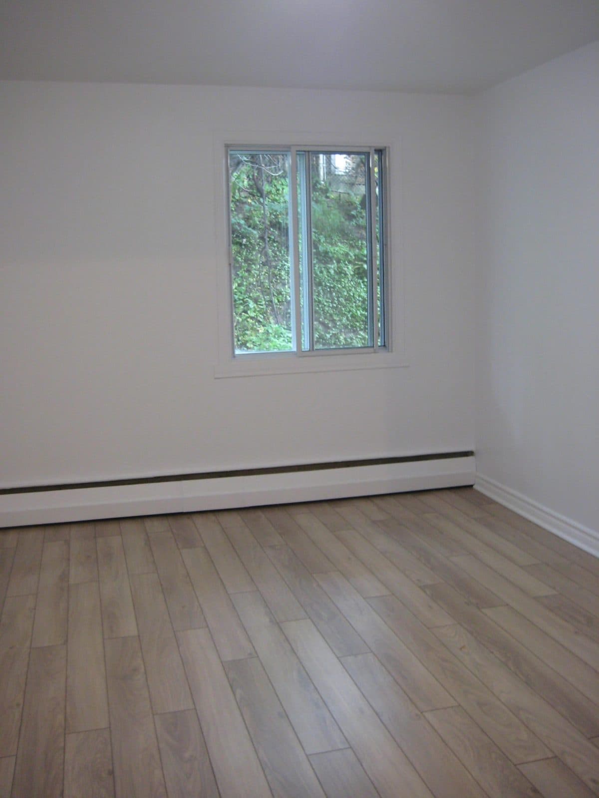Spacious bedroom with hardwood-look floors and natural light